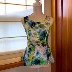 Romeo & Juliet Couture Flowered Paint Patterned Peplum Tank Top Size XS